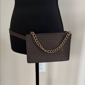 Michael Kors Signature Monogram Belt Bag Fanny Pack w/ Gold Chain - Size small